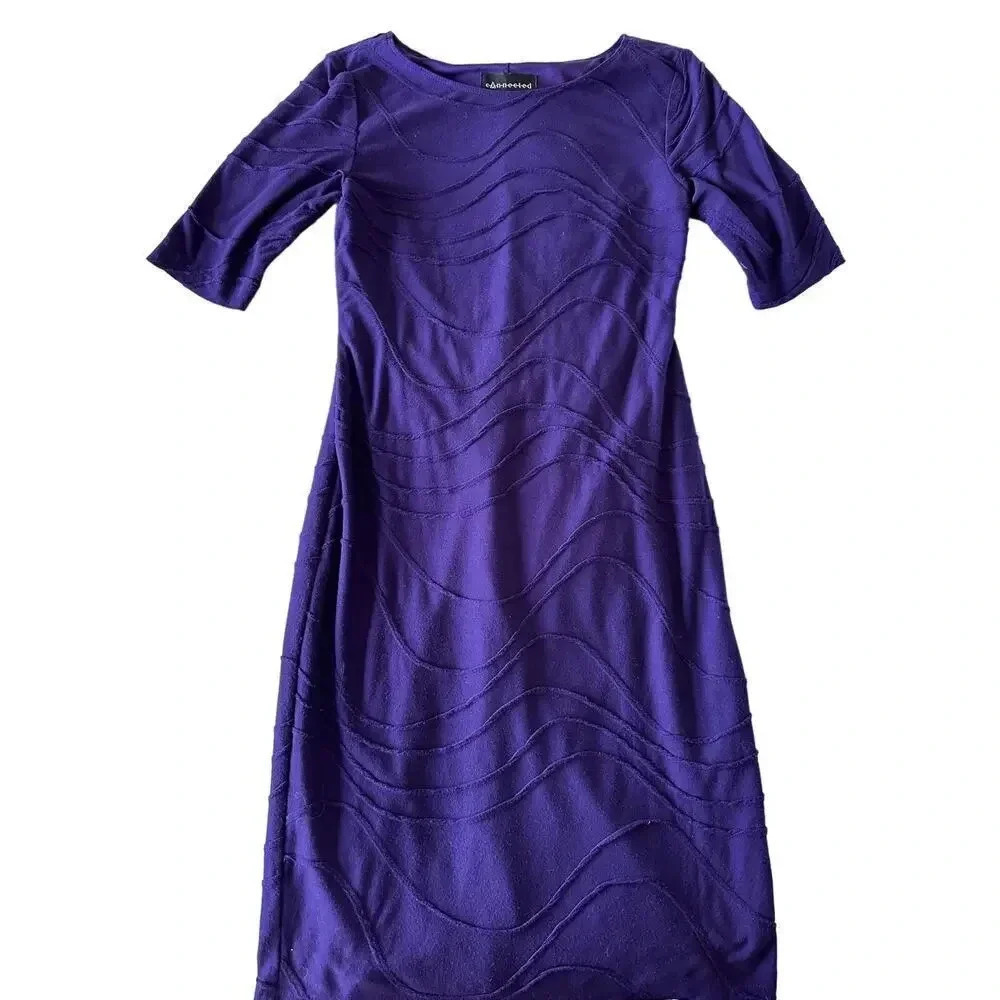 Connected Apparel Women's Purple Short Sleeves Midi Dress Size 6